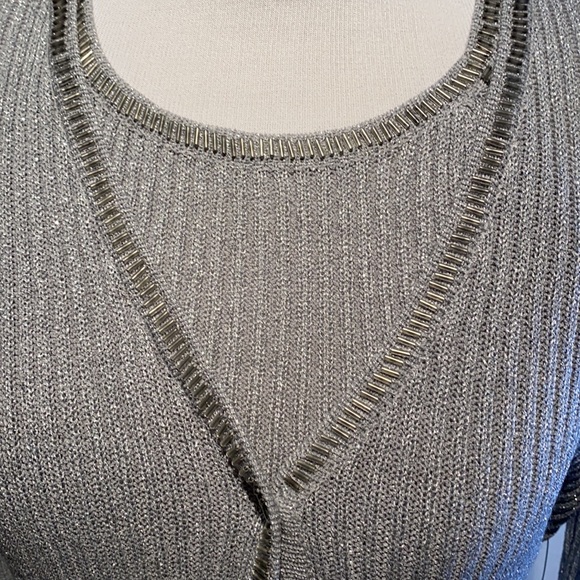 NWT Adrianna Papell Silver Beaded Twinset PS - Picture 2 of 15